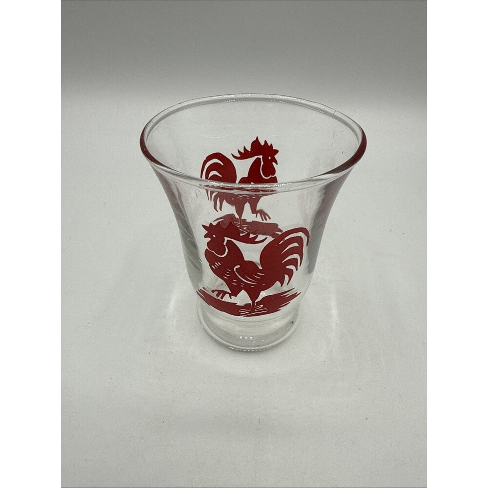 Vintage Libbey Red Rooster Flare Juice Glass Country Kitchen Farmhouse 3"